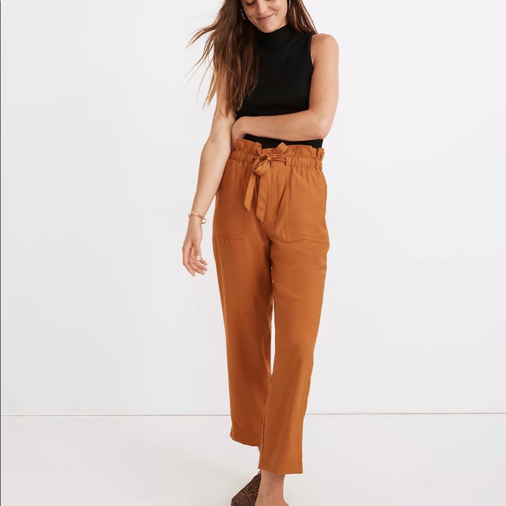NEW Madewell Linen Paperbag Pants Orange Size 12